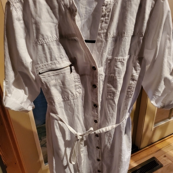 MPH Collection White 3/4 Sleeve Belted Buttoned Sz.‎ L Dress w Pockets - Picture 2 of 9